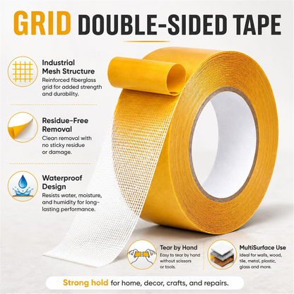 🔥 Ultra Strong Waterproof Grid Double-Sided Mounting Tape