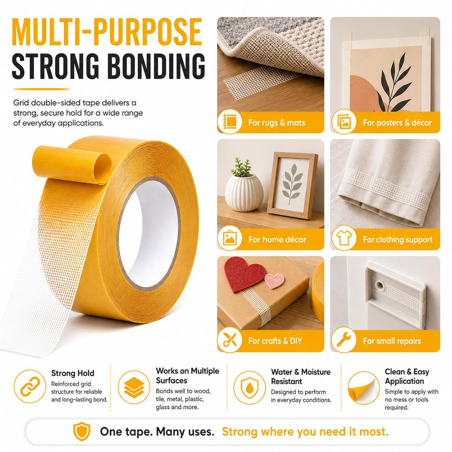 🔥 Ultra Strong Waterproof Grid Double-Sided Mounting Tape