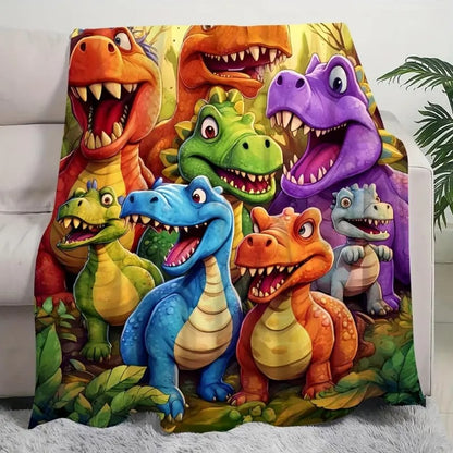 🦖Flannel blanket with HD digital print of adorable dinosaurs