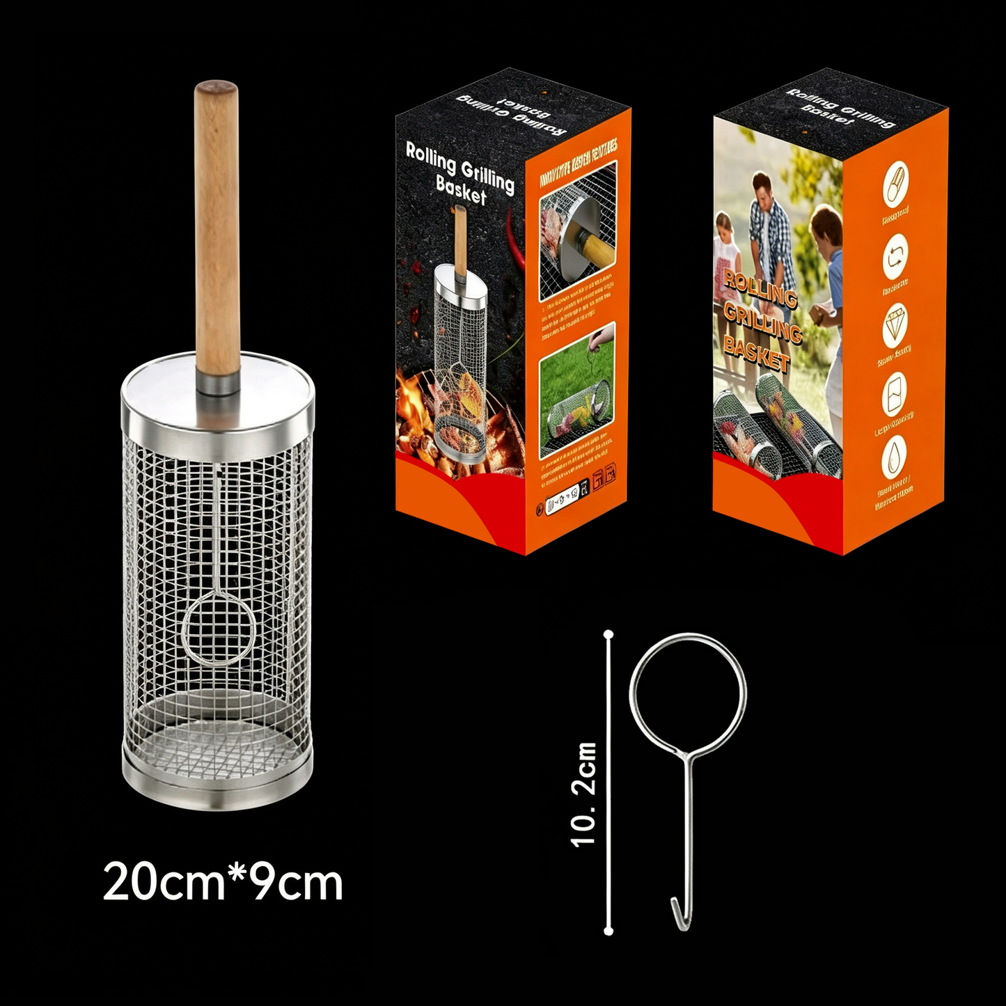 😋🔥Stainless Steel Rotary BBQ Cage with Handle🍗