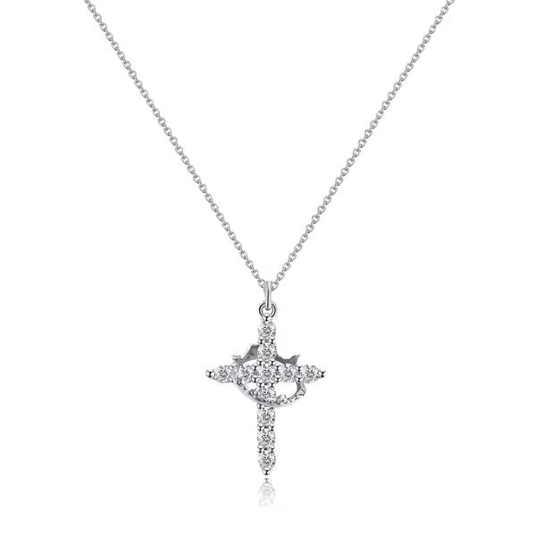 👑💎 Paved Cross Rotatable Crown Charm Necklace