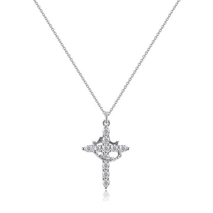 👑💎 Paved Cross Rotatable Crown Charm Necklace