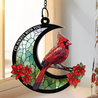 ❤️ In Loving Memory 🕊️ Cardinal Stained Glass Moon Ornament – Personalized Window Suncatcher