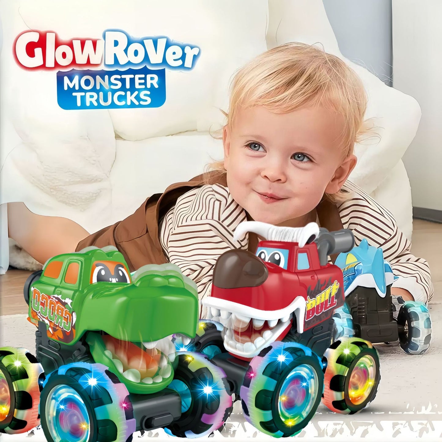 🔥 Hot Selling 🦖 Light-Up Monster Truck – Press & Go Stunt Car for Kids 🚗