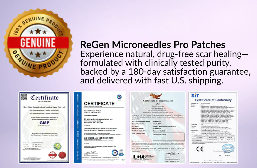 Offizieller Shop: ReGen Microneedles Pro Patches mit Hyaluronsäure-Nano-Heal-Behandlung für neue und alte Narben, Reduzierung von Operationsnarben, Dehnungsstreifen, Keloiden, Akne, Verbrennungen, Warzen, Dermatomen und Krampfadern