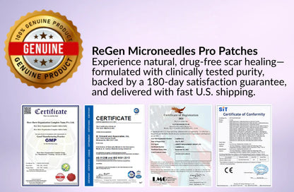 Offizieller Shop: ReGen Microneedles Pro Patches mit Hyaluronsäure-Nano-Heal-Behandlung für neue und alte Narben, Reduzierung von Operationsnarben, Dehnungsstreifen, Keloiden, Akne, Verbrennungen, Warzen, Dermatomen und Krampfadern
