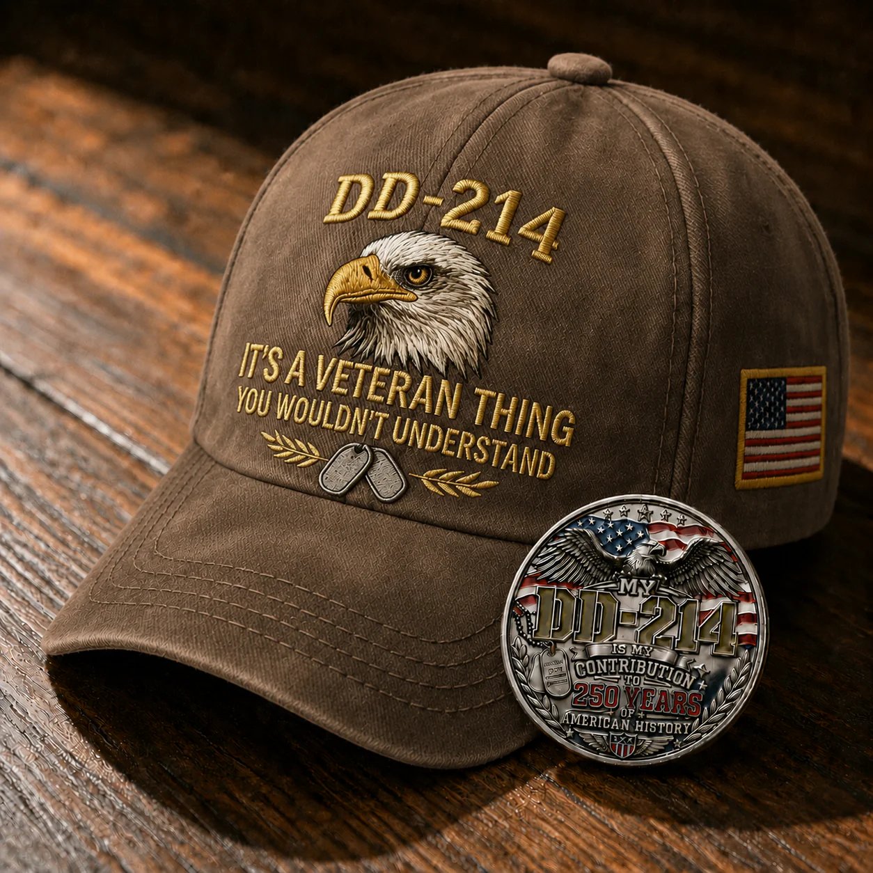 🧢 DD-214 Veteran 3D Embroidered Cap - “IT'S A VETERAN THING YOU WOULDN'T UNDERSTAND”🎁 Free Honor Coin With Every Cap Purchase