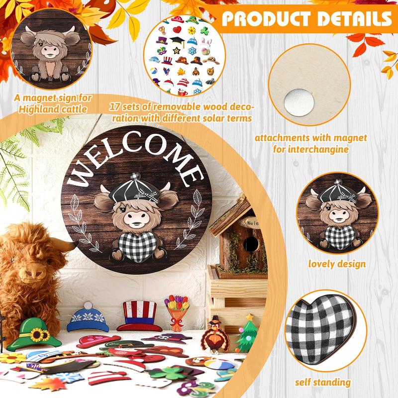 🪧 35pcs Interchangeable Welcome Sign Highland Cow Sign