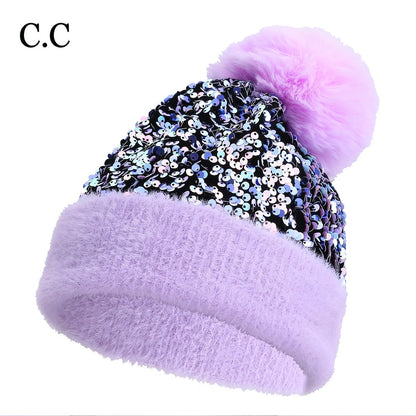 🔥Last Day 50% OFF - C.C Sequin Fur Pom Beanie