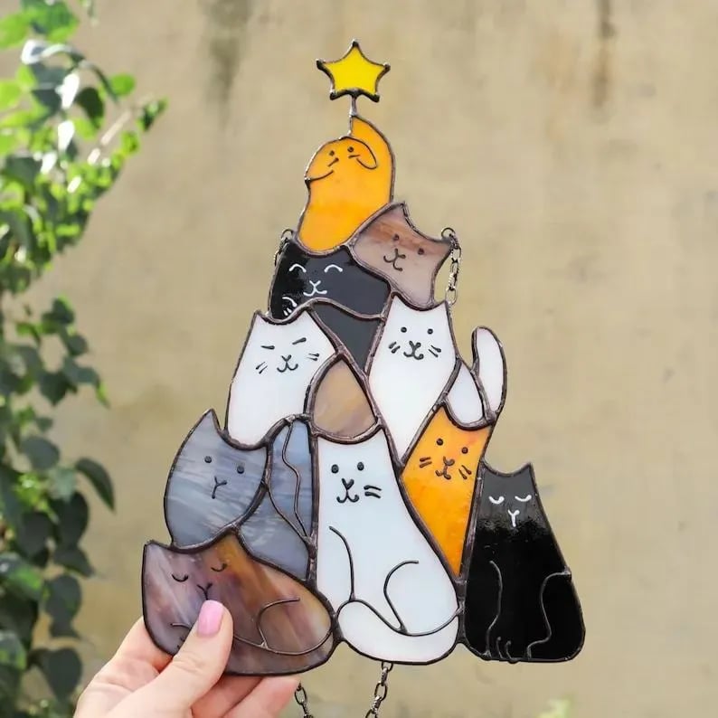 🎁Last Day Promotion 49% OFF -😻Cat Christmas Tree Suncatcher Ornament