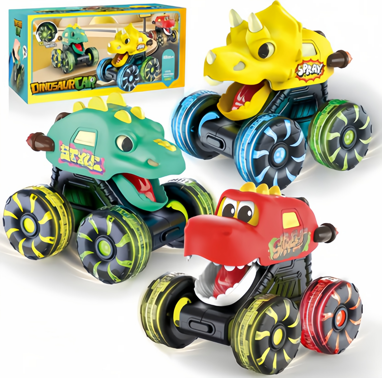 🚗 Press & Go Dino Truck Toy with Motion Activated Light for Toddlers