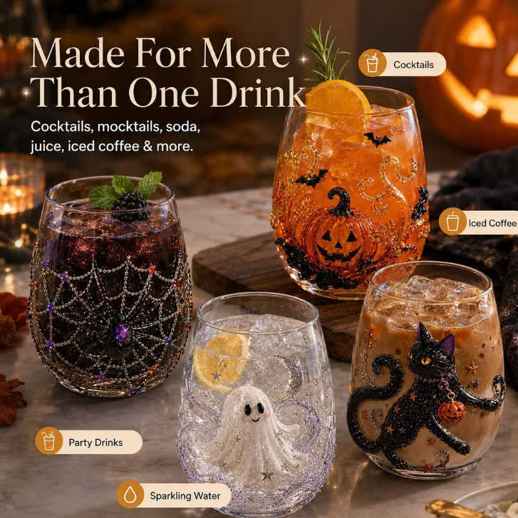🔥 LAST DAY 40% OFF 🎃 3D Halloween Artisan Glass Cups, Festive Parties & Cozy Fall Home Bar Vibes