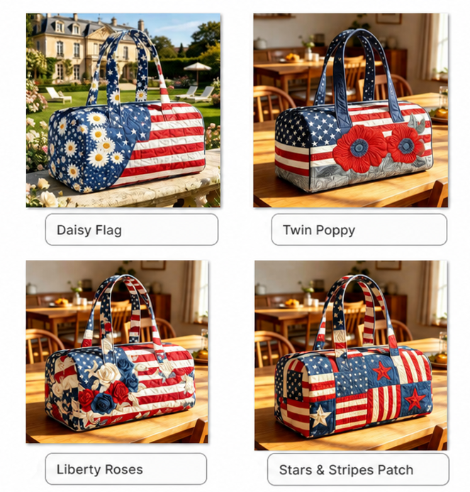 🦅👜Handcrafted American Flag Quilted Tote – 3D Floral Patriotic Shoulder Bag🌸