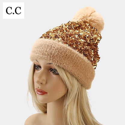 🔥Last Day 50% OFF - C.C Sequin Fur Pom Beanie