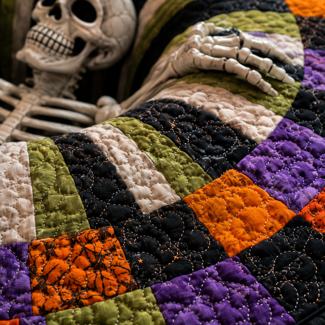 💀3D Skeleton Vortex Quilted Round Halloween Rug🎃