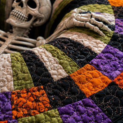 💀3D Skeleton Vortex Quilted Round Halloween Rug🎃