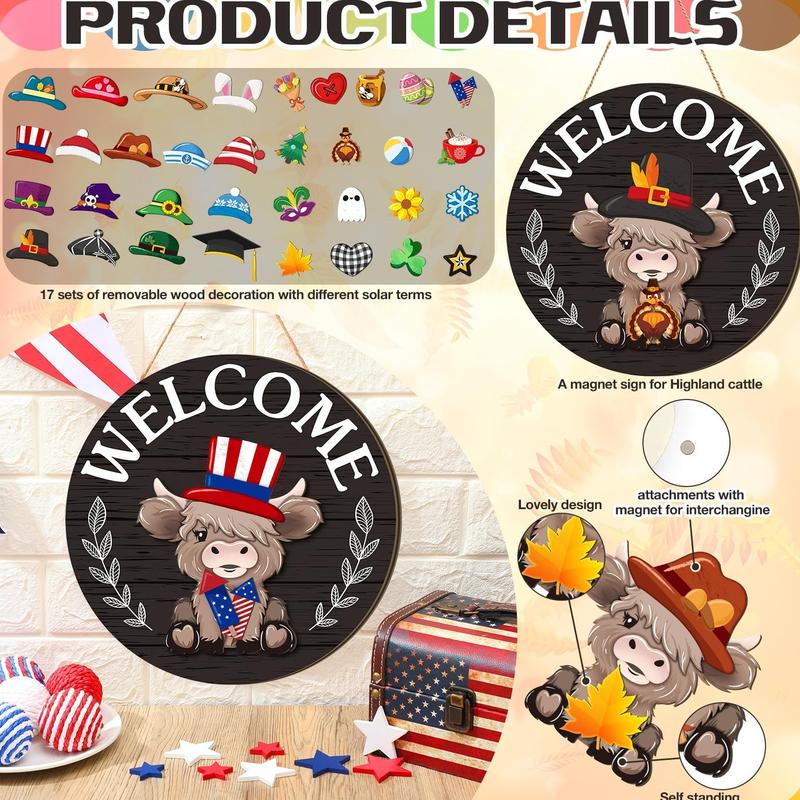 🪧 35pcs Interchangeable Welcome Sign Highland Cow Sign