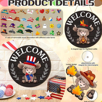 🪧 35pcs Interchangeable Welcome Sign Highland Cow Sign
