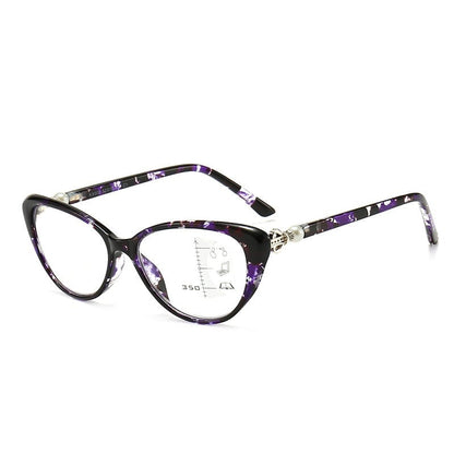 Katzenaugenbrille mit Perlmuttscharnier, progressive, multifokale Lesebrille