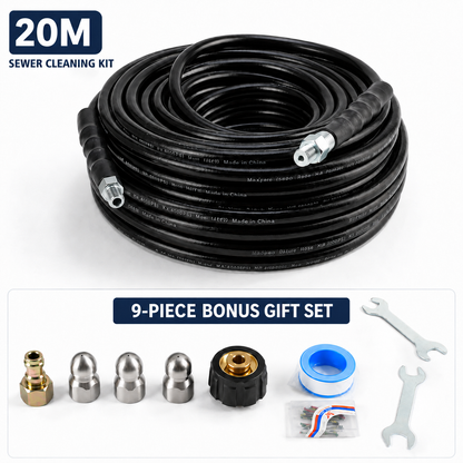 🚿🔧 Professional 9-Piece Sewer Cleaning Set – High-Pressure Hose for Tough Clogs & Buildup