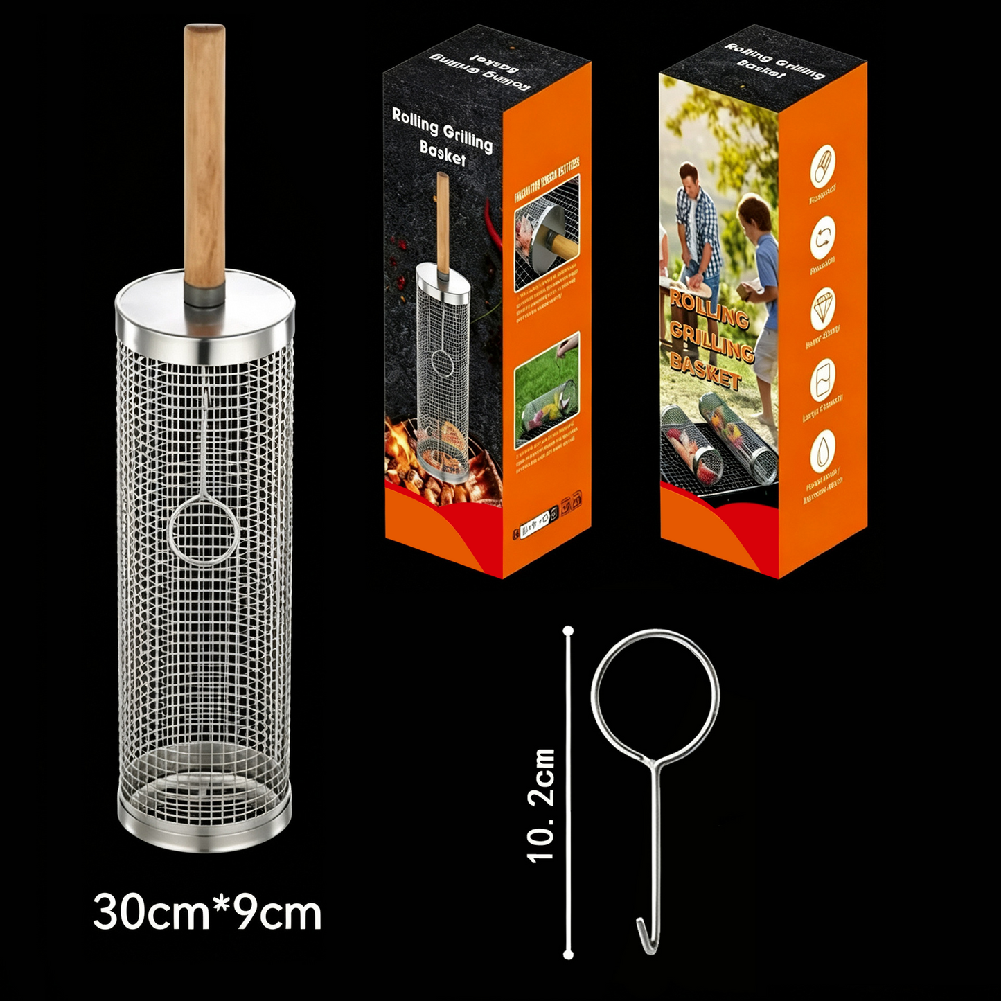 😋🔥Stainless Steel Rotary BBQ Cage with Handle🍗