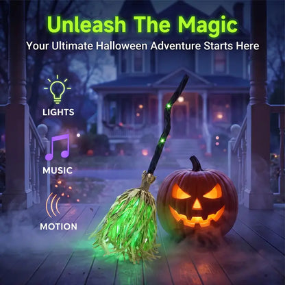 🧙‍♀️🧹Animated Moving Witch Broom with Light & Sound
