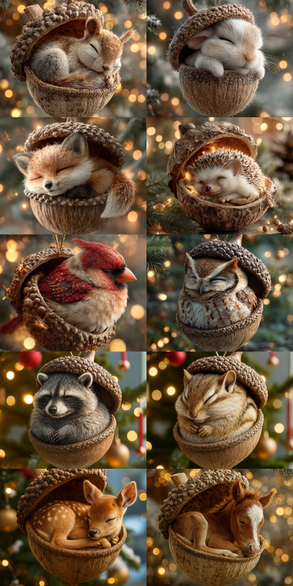 🌰 Woodland Friends Acorn Ornaments – Rustic Forest Holiday Decor 🌲
