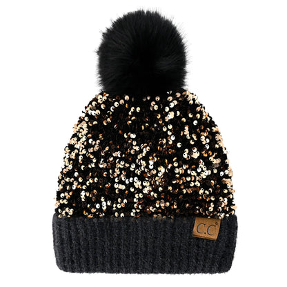 🔥Last Day 50% OFF - C.C Sequin Fur Pom Beanie