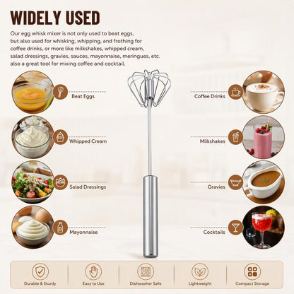 🥚 Stainless Steel Semi-Automatic Egg Whisk – Effortless Mixing for Baking & Cooking