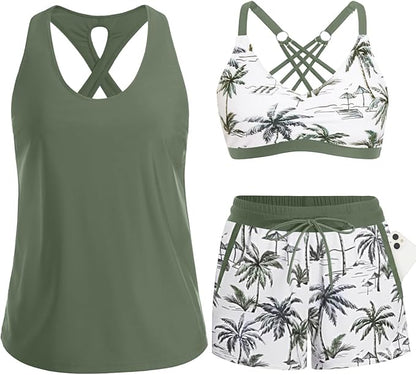 3 Piece Tankini with Shorts 🔥 Buy 2 Free Shipping