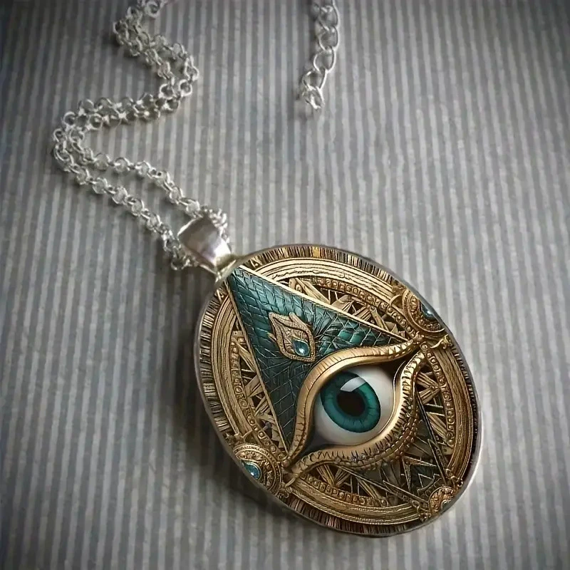 Vintage Mason Gothic Oval Evil Eye Pendant Necklace
