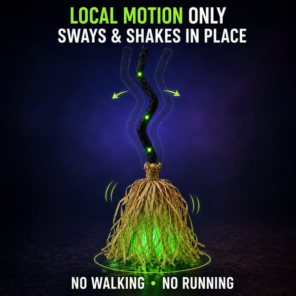 🧙‍♀️🧹Animated Moving Witch Broom with Light & Sound