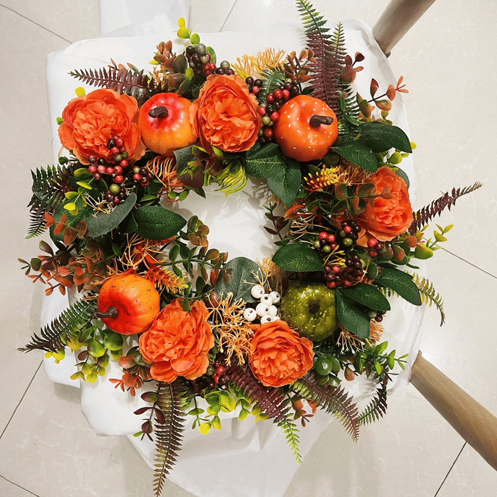 💖Fall Peony And Pumpkin Wreath - Year Round Wreath