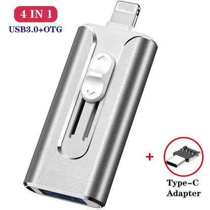 ⚡4 in 1 Flash Drive, Portable High Speed USB 3.0 Memory Storage【Multi-Port USB Drive】