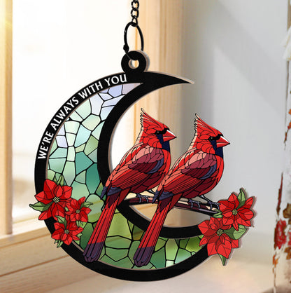 ❤️ In Loving Memory 🕊️ Cardinal Stained Glass Moon Ornament – Personalized Window Suncatcher