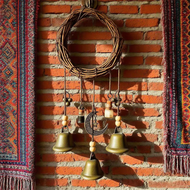 🔔🌙 Witch Bell & Blessing Bottle Charm – Protective Hanging Decor