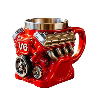 V6/V8 3D Engine Stainless Steel Mug — Rev Up Your Morning