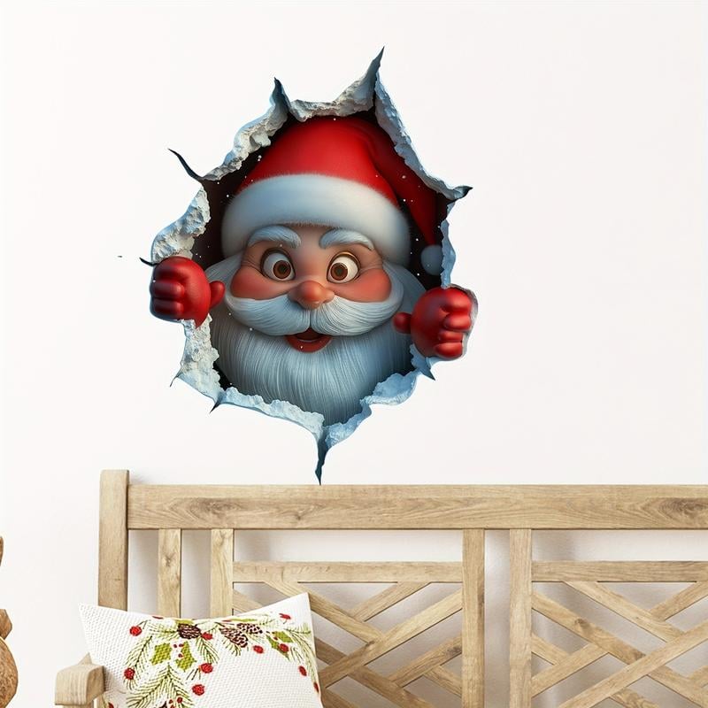 🎅 3D Peeking Santa Decal - Realistic Break-Through Holiday Magic (Damage-Free)