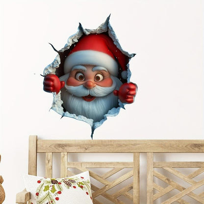 🎅 3D Peeking Santa Decal - Realistic Break-Through Holiday Magic (Damage-Free)