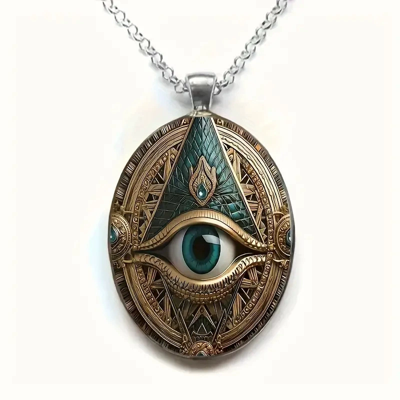 Vintage Mason Gothic Oval Evil Eye Pendant Necklace