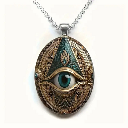 Vintage Mason Gothic Oval Evil Eye Pendant Necklace
