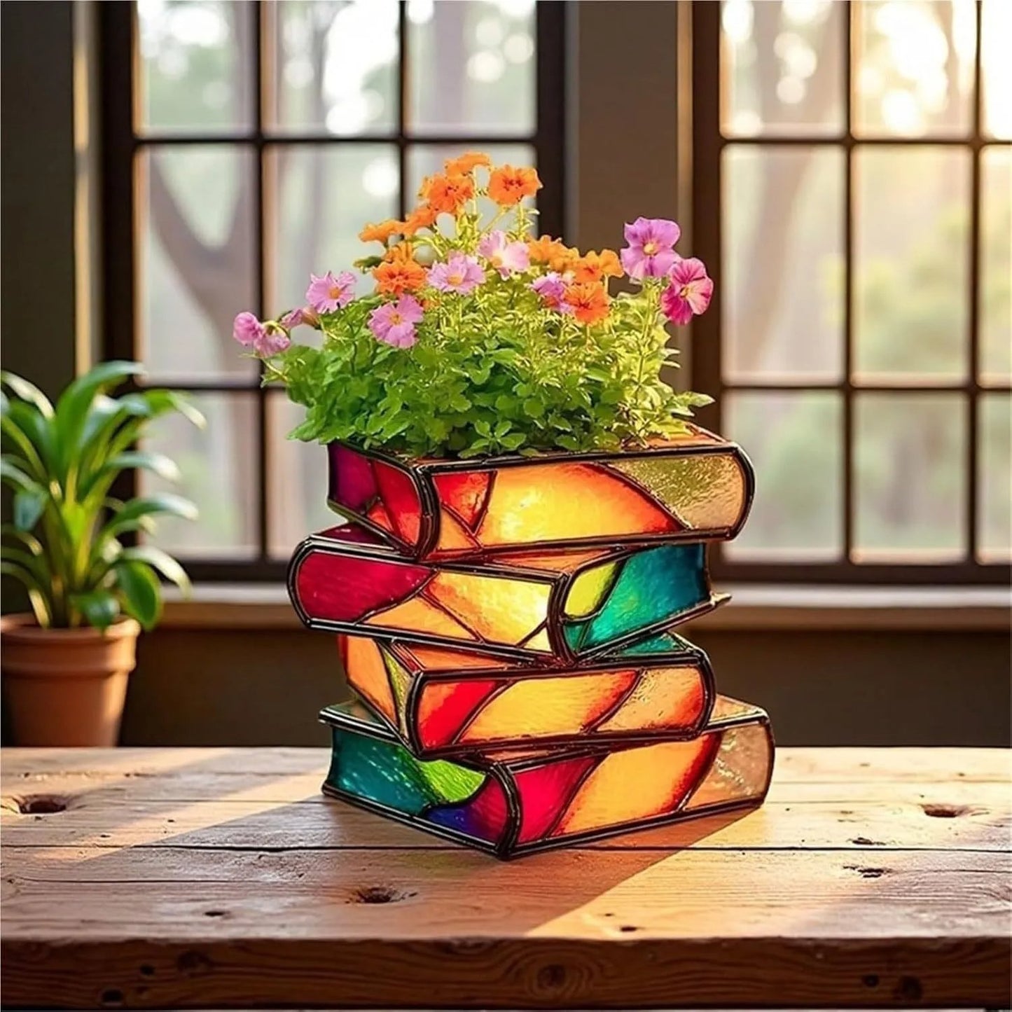 Handmade Stacked Books Flower Pot