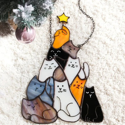 🎁Last Day Promotion 49% OFF -😻Cat Christmas Tree Suncatcher Ornament
