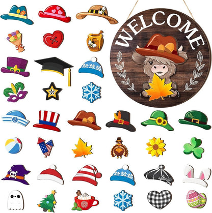 🪧 35pcs Interchangeable Welcome Sign Highland Cow Sign