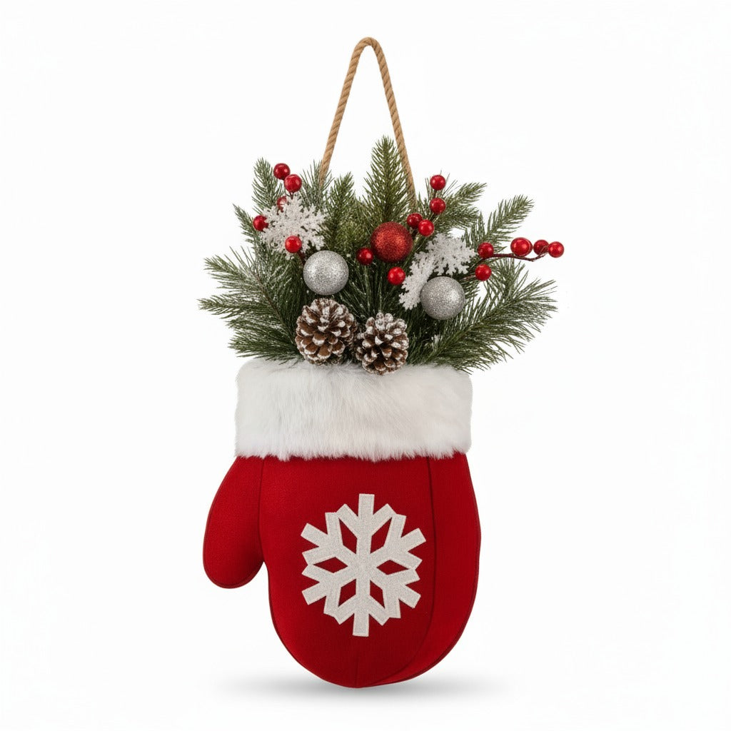 Handgemachter Weihnachtsfäustlingskranz 