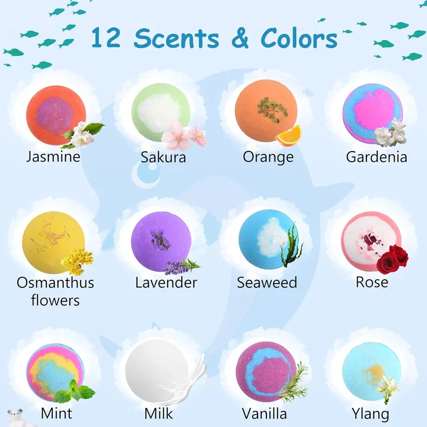 🔥🛁 Natural Bath Bombs for Kids with Mega Bubbles & Surprise Inside 🥚✨12 pcs[1 Box]