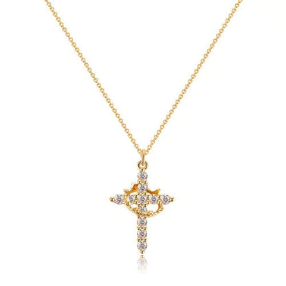 👑💎 Paved Cross Rotatable Crown Charm Necklace