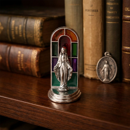 ✝️ Stained Glass Style Catholic Saint Statue – Divine Grace Desktop Decor