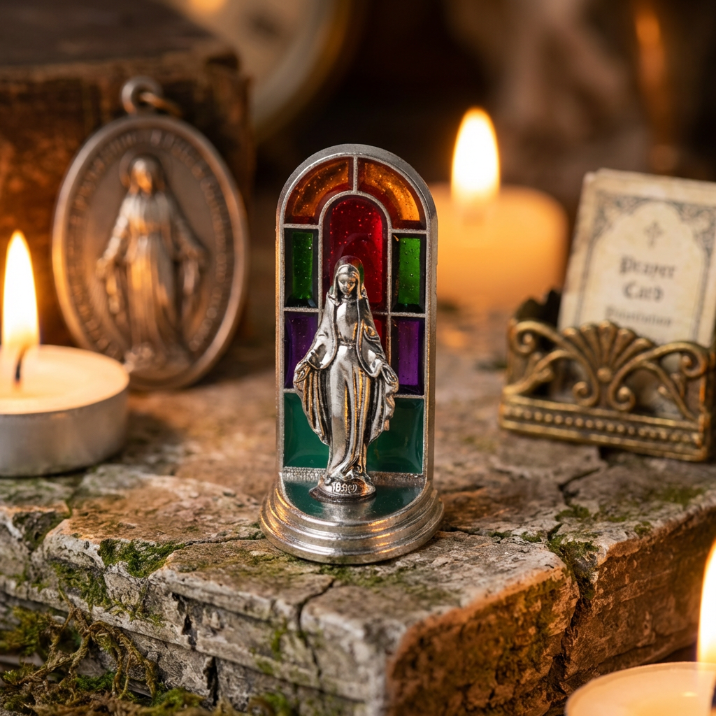 ✝️ Stained Glass Style Catholic Saint Statue – Divine Grace Desktop Decor