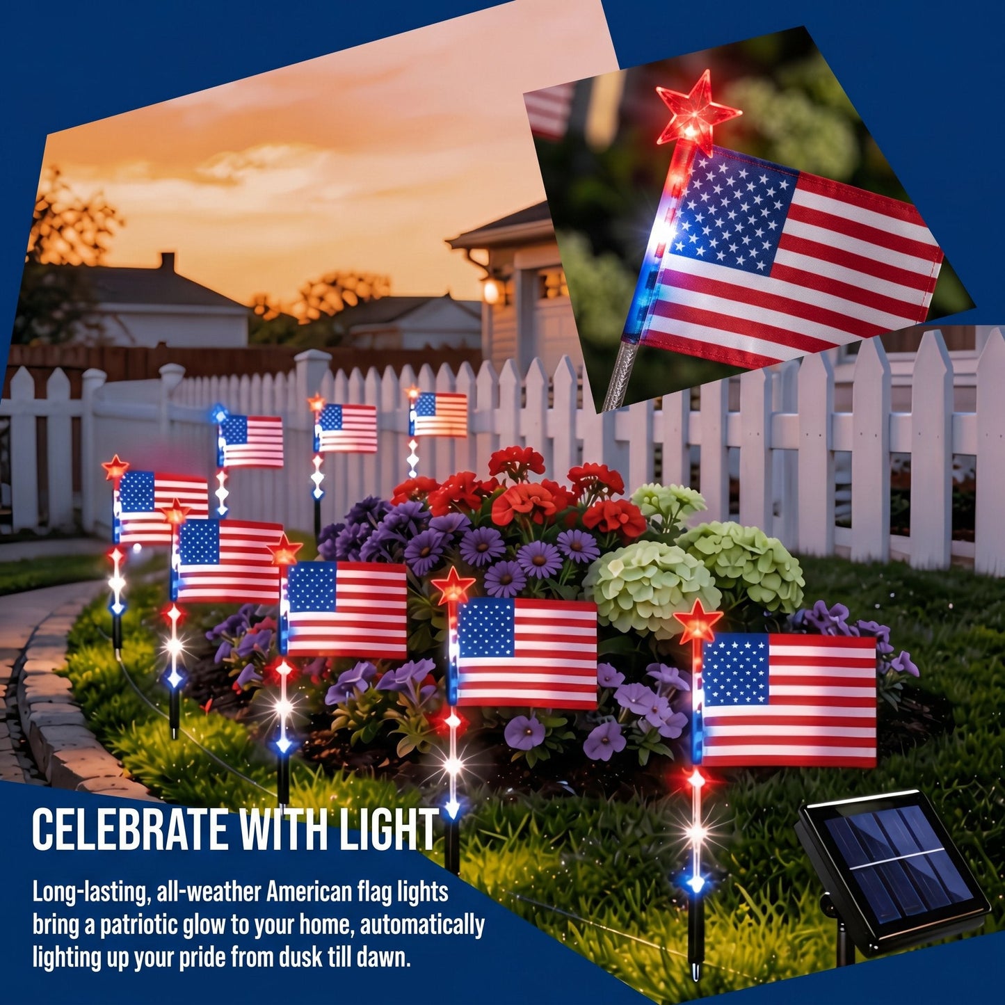 💕🇺🇸8-in-1 American Flag Solar Lights